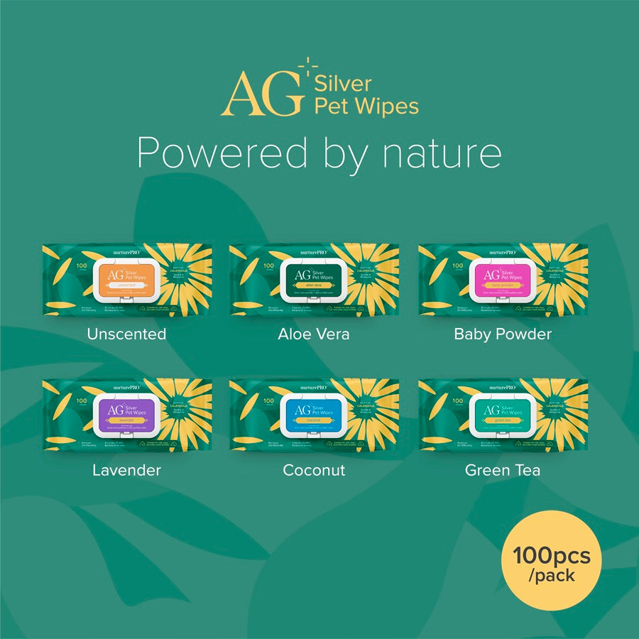 Nurture Pro AG+ Silver Pet Wipes Baby Powder (100 Sheets) - 6pack