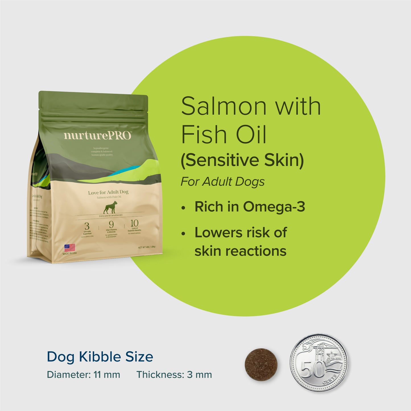 NurturePRO Love Salmon with Fish Oil – Dry Dog Food for Adult Dogs (1.8kg / 5.7kg / 11.8kg)